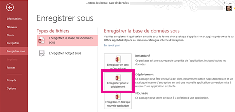 L’option Enregistrer pour le déploiement sur la page Enregistrer sous