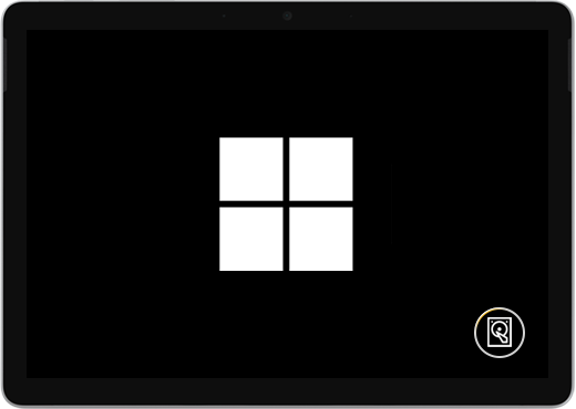 Un écran noir avec le logo Windows et une icône de cache d’écran.