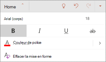 Menu Police dans PowerPoint pour Android.