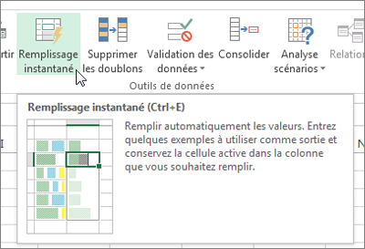 Option Remplissage instantané dans le ruban