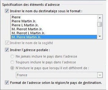 Options du bloc d’adresse