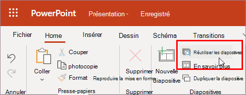 Sélectionner Réutiliser les diapositives