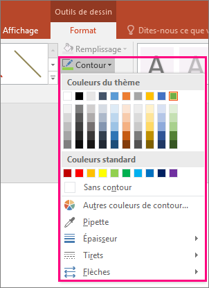 Options de couleur de trait dans Office