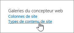 Sélection des types de contenu de site