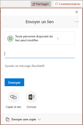 Icône et boîte de dialogue Partager de PowerPoint