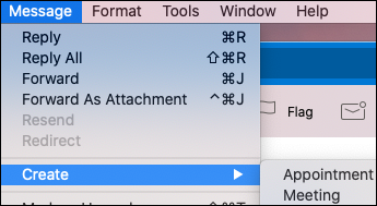 Créer un événement à partir d’un message électronique dans Outlook pour Mac.