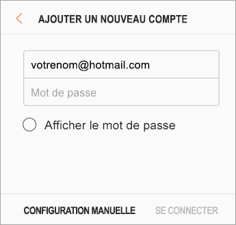 Adresse de courrier et mot de passe