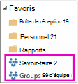 Liste des favoris avec deux groupes mis en surbrillance