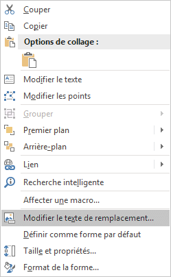 Menu Modifier le texte de remplacement d’Excel Win32 pour les formes