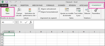 Onglet PowerPivot et bouton Gérer