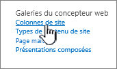 Option Colonne de site sur la page des paramètres du site