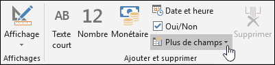 Capture d’écran du groupe Ajouter et supprimer sous l’onglet de ruban Champs.