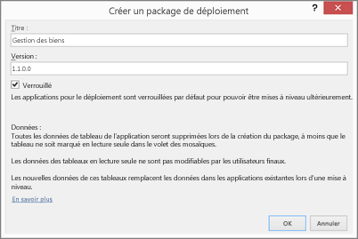 Boîte de dialogue Créer un package de déploiement