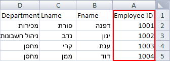 טבלת Excel עם נתונים אודות עובדים