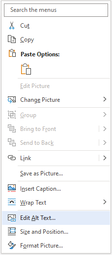 האפשרות 'עריכת טקסט חלופי' בתפריט תלוי ההקשר עבור תמונה
