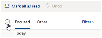 צילום מסך של תיבת הסימון מעל רשימת ההודעות