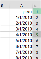 העמודה Date ב- Excel