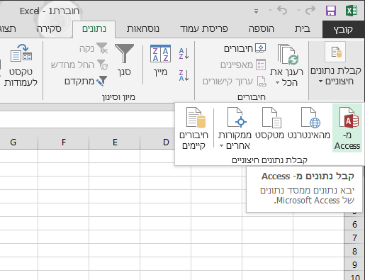 ייבוא נתונים מ- Access עם רצועת כלים קטנה