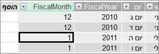 העמודה Fiscal Month