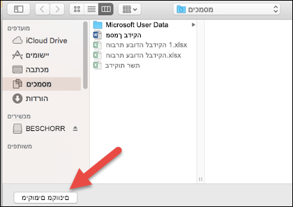 תפריט 'פתיחת קובץ' פונה לתצוגה "On my Mac".