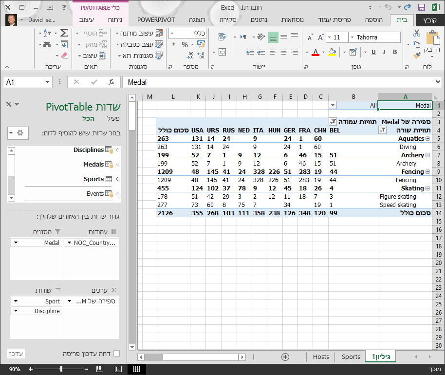 PivotTable עם סדר מתוקן