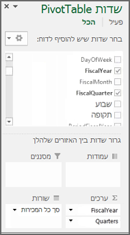 רשימת שדות של PivotTable