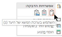 תחת אפשרויות הדבקה, בחר את האפשרות הראשונה, השתמש בערכת נושא של יעד