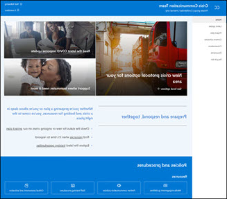 תצוגה מקדימה של תבנית אתר SharePoint של צוות התקשורת של משבר.