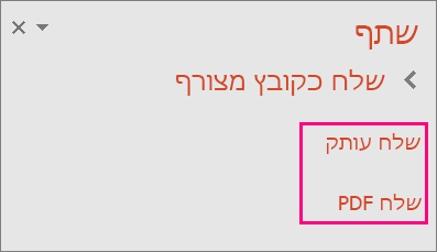 מציג את הקישור 'שלח PDF' ב- PowerPoint 2016