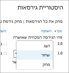 תפריט פריט גירסה