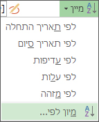 תמונה של תפריט 'מיון' בכרטיסיה 'תצוגה'