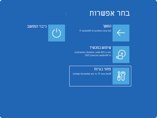 צילום מסך של Windows RE - בחר אפשרות.