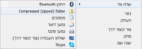 לחץ באמצעות לחצן העכבר הימני על המצגת, לחץ על 'שלח אל' ולאחר מכן לחץ על 'תיקיה דחוסה (מכווצת)'.