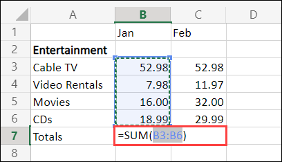 Excel עבור התא 'סכום אוטומטי' באינטרנט