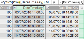 העמודה DateTimeKey