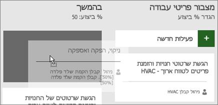 צילום מסך של הזזת פעילות מעמודה אחת של לוח פעילויות לעמודה שניה.