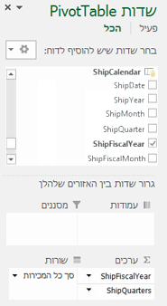 רשימת שדות Pivot Table