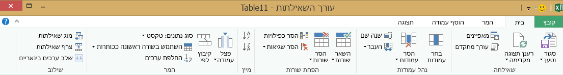 רצועת הכלים של Query Editor