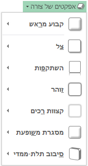 תפריט 'אפקטי צורה'