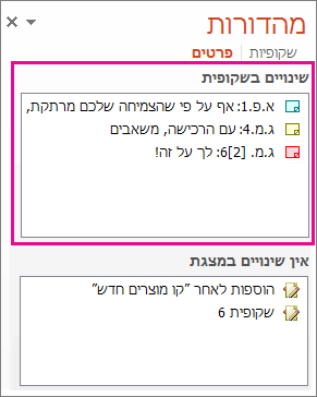 שינויים בשקופיות