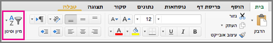 הפקודה 'מיין וסנן ב- Excel for Mac'