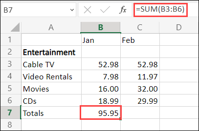 נוסחת סכום אוטומטי של Excel באינטרנט