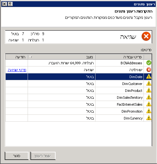 הודעות מצב רענון נתונים ב- PowerPivot