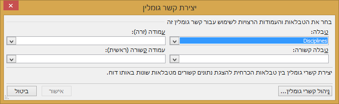 החלון 'יצירת קשר גומלין'