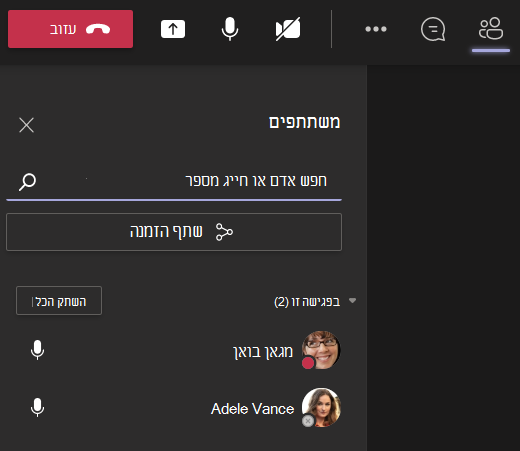 Teams-הזמן מישהו לשיחה במסך