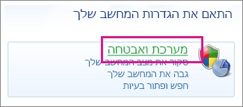 לוח הבקרה של Windows 7