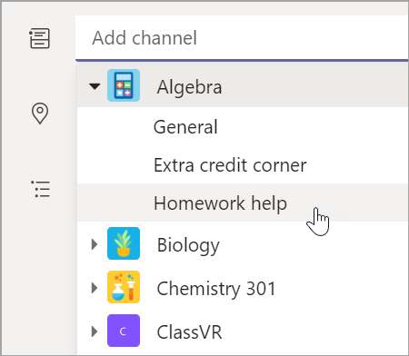בחר את ערוץ הצוות עבור הכיתה שלך.