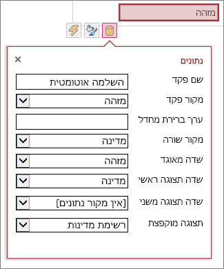 כל המאפיינים הזמינים בתיבה 'מאפיין'