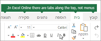 בית, הוספה, נתונים, תצוגה של כרטיסיות ב-Excel עבור האינטרנט