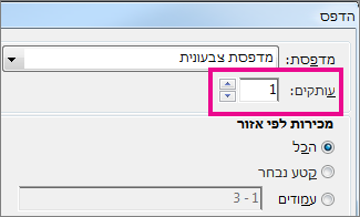 תיבת הדו-שיח 'מדפסת' ב- Word Online